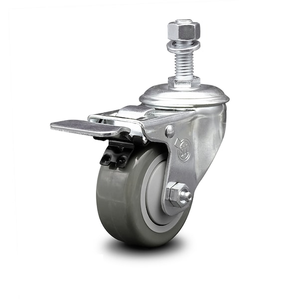3 Inch Gray Polyurethane Wheel Swivel 1/2 Inch Stem Caster with Total Lock Brake